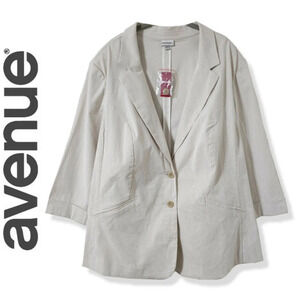 AVENUE Nwt Natural Cream Pinstripe Double Button Blazer, Unlined, 26, 3X